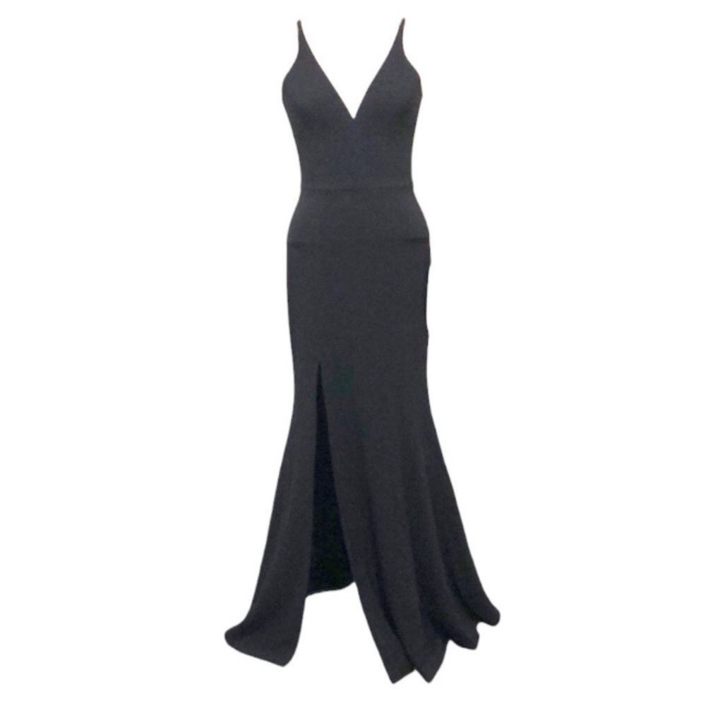 NWT Dress The Population Iris Gown Maxi Dress Size Large Black Plunge Neck